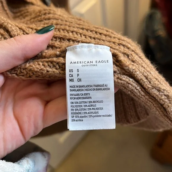 AEO Oversized Cable Knit Button-Up Cardigan in Light Brown - Picture 3 of 5